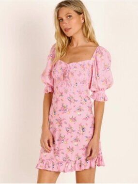 FAITHFULL THE BRAND NEW WITH TAGS Sage Mini Dress in Pink Juliette Floral Size 4